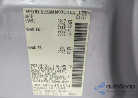 2017 Nissan Altima 2.5 S from USA, damaged, VIN 1N4AL3AP5HN354531